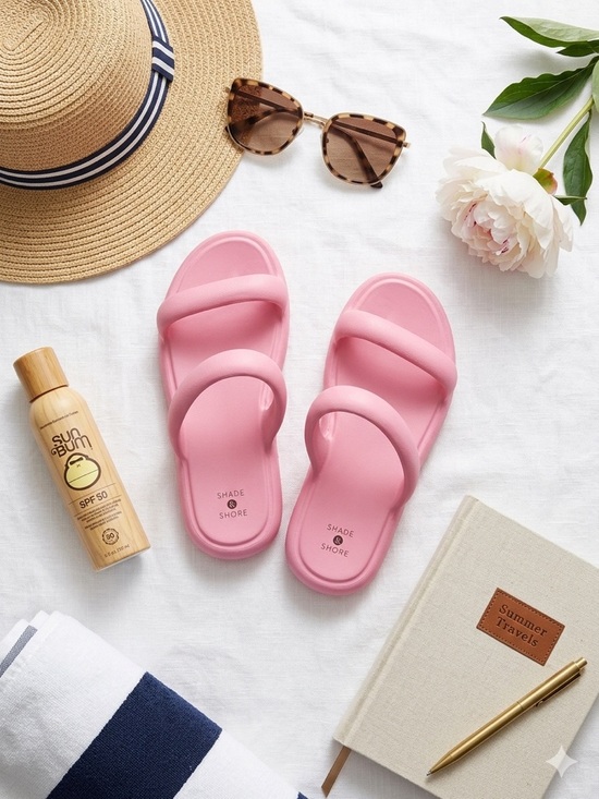 Shade & Shore Shoes - Shade & Shore Pink Double-Strap Slide Sandals